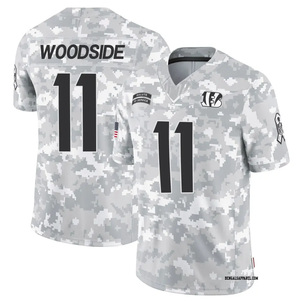Limited Arctic Camo Men's Logan Woodside Cincinnati Bengals 2024 Salute to Service Jersey
