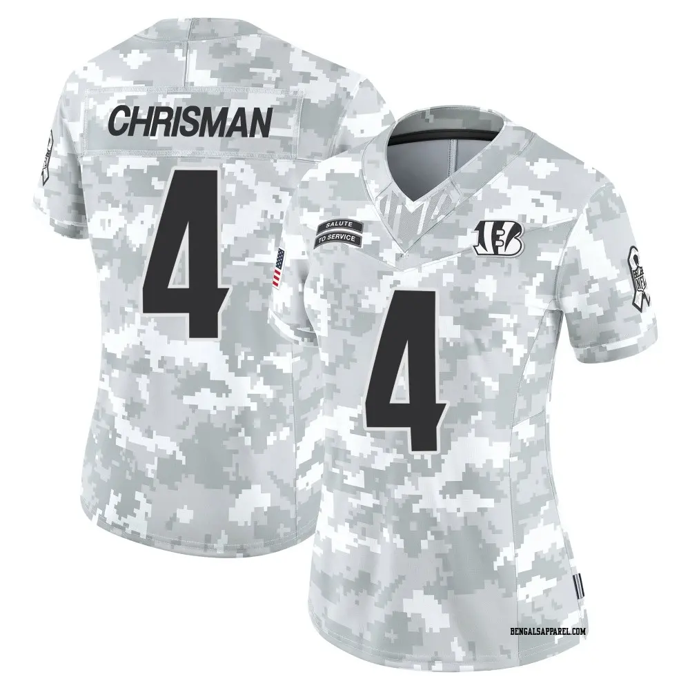 Limited Arctic Camo Women's Drue Chrisman Cincinnati Bengals 2024 Salute to Service Jersey