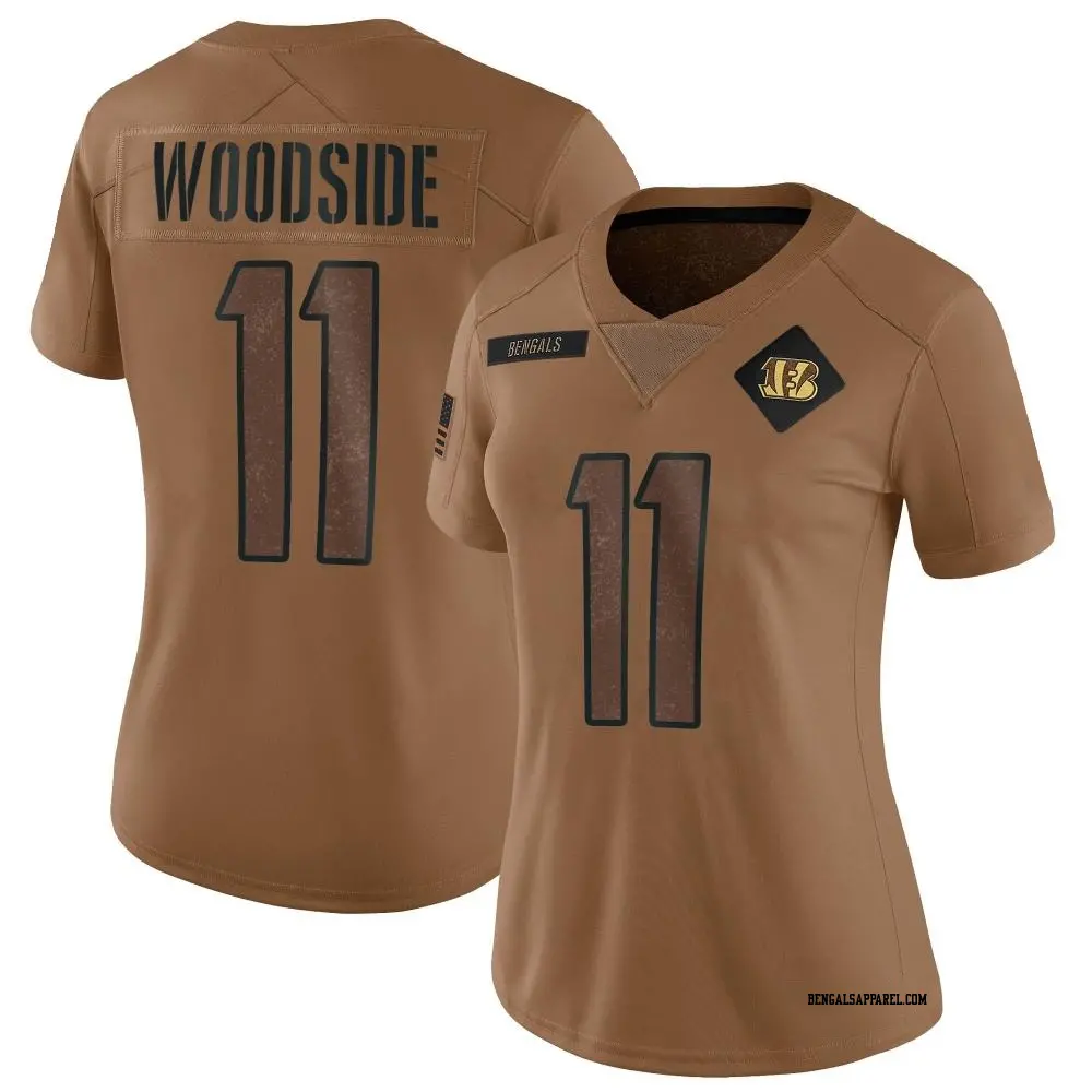 Limited Brown Women's Logan Woodside Cincinnati Bengals 2023 Salute To Service Jersey